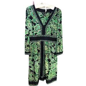 INC International Concepts Women's Green Paisley Boho V-Neck Midi Dress Medium